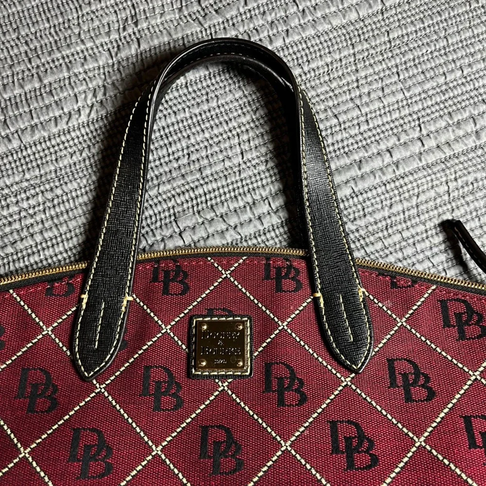 Dooney & Bourke Signature Monogram Satchel & Wallet Set Burgundy Black Crossbody